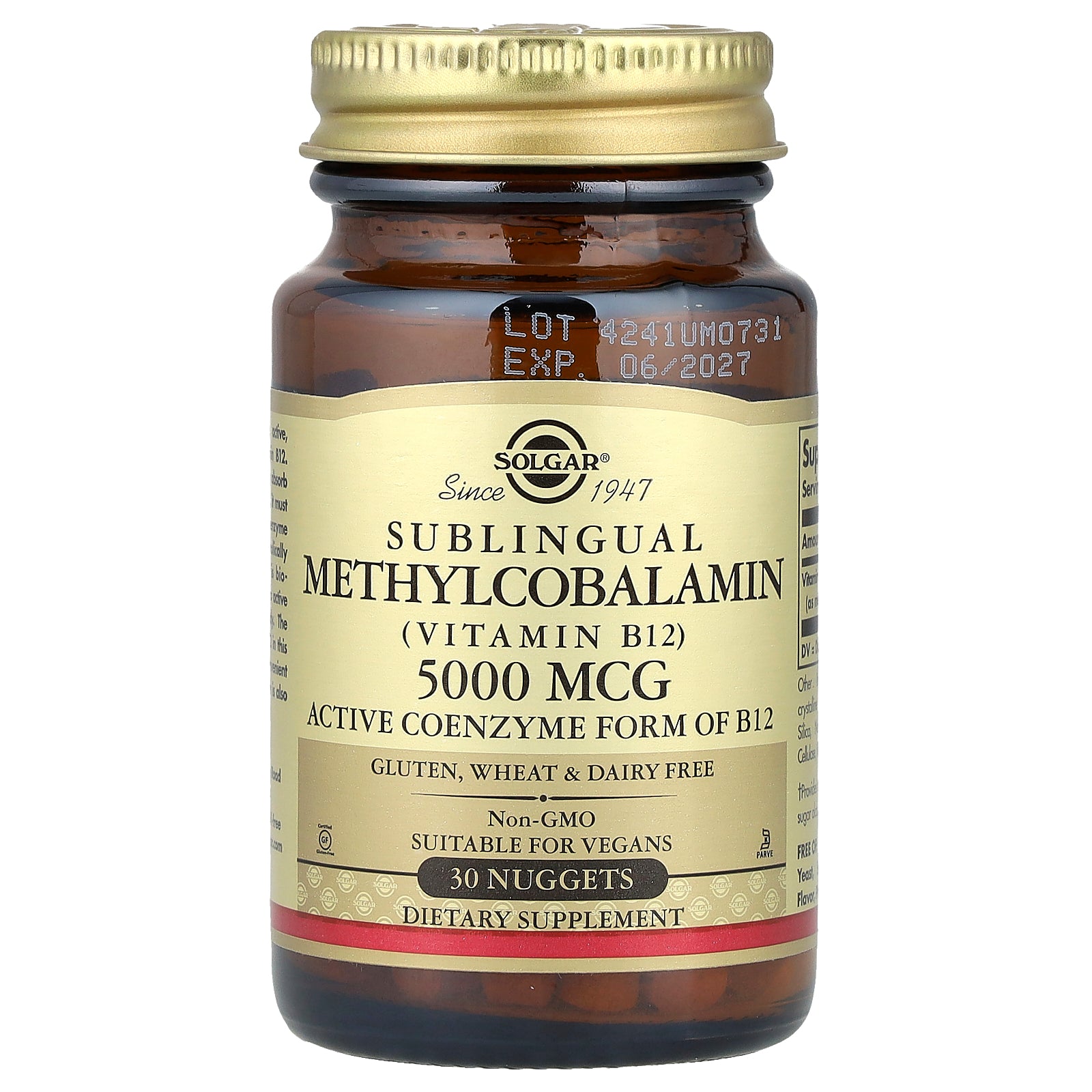 Solgar, Sublingual Methylcobalamin (Vitamin B12), 5,000 mcg, 30 Nuggets