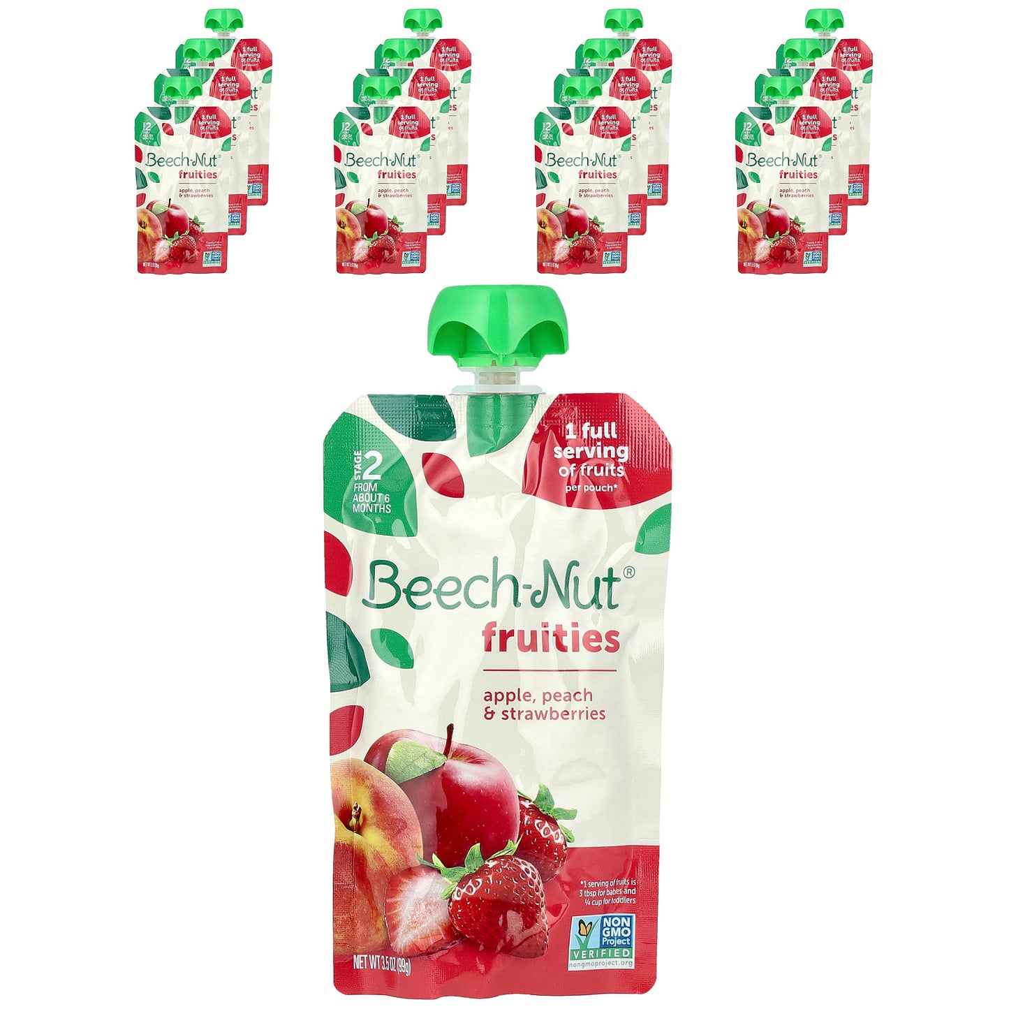 Beech-Nut, Fruities, 6+ Months, Apple, Peach & Strawberries, 12 Pouches, 3.5 oz (99 g) Each