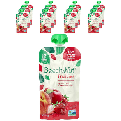 Beech-Nut, Fruities, 6+ Months, Apple, Peach & Strawberries, 12 Pouches, 3.5 oz (99 g) Each