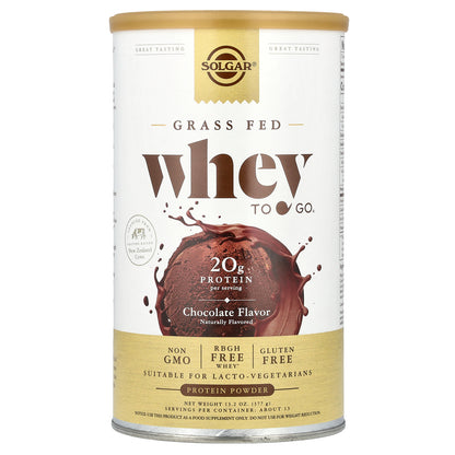 Solgar, Grass Fed Whey To Go®, Protein Powder, Chocolate, 13.2 oz (377 g)