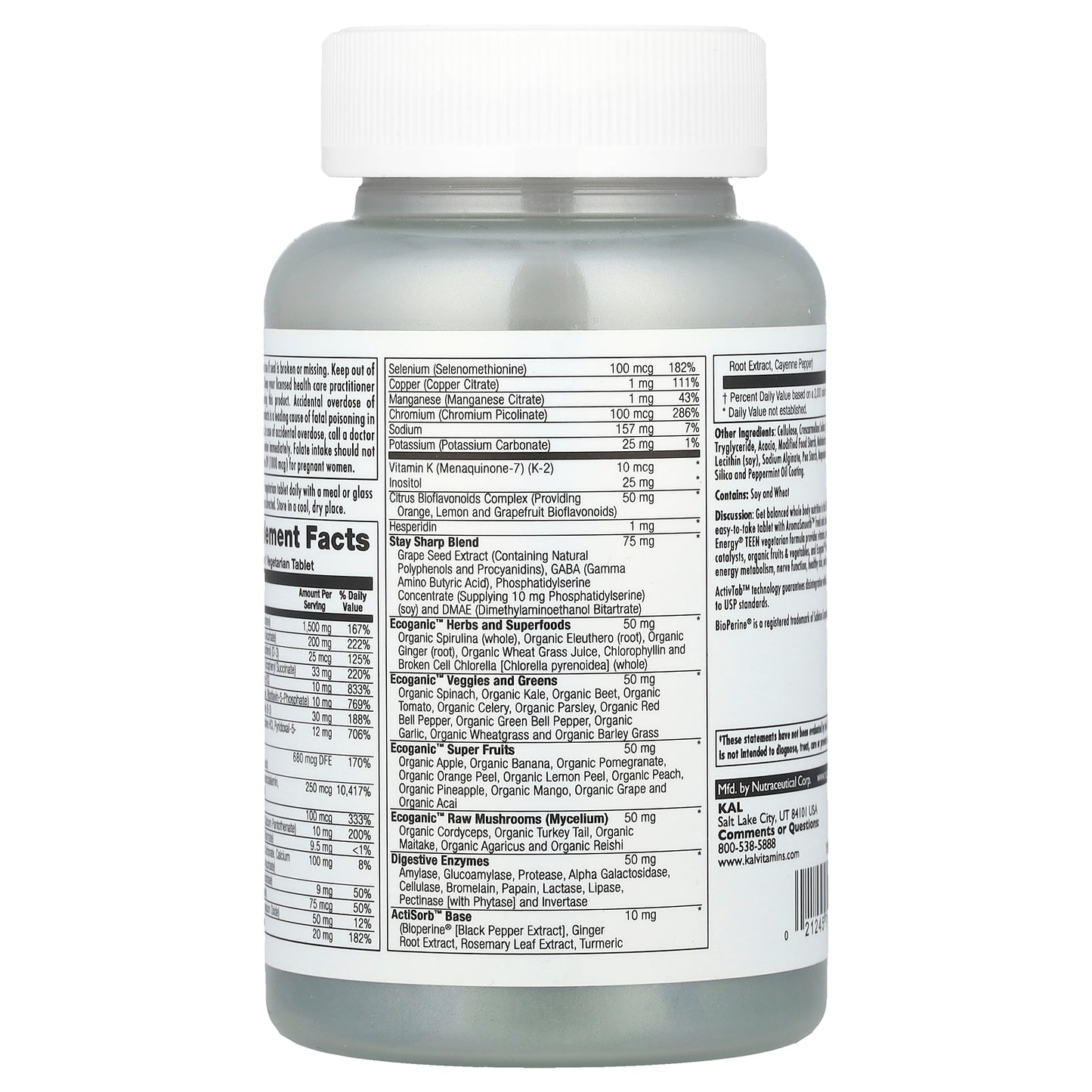 KAL, Enhanced Energy®, Teen, Multivitamin, 60 VegTabs