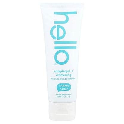 Hello, Antiplaque + Whitening Fluoride Free Toothpaste, Natural Peppermint, 4.7 oz (133 g)