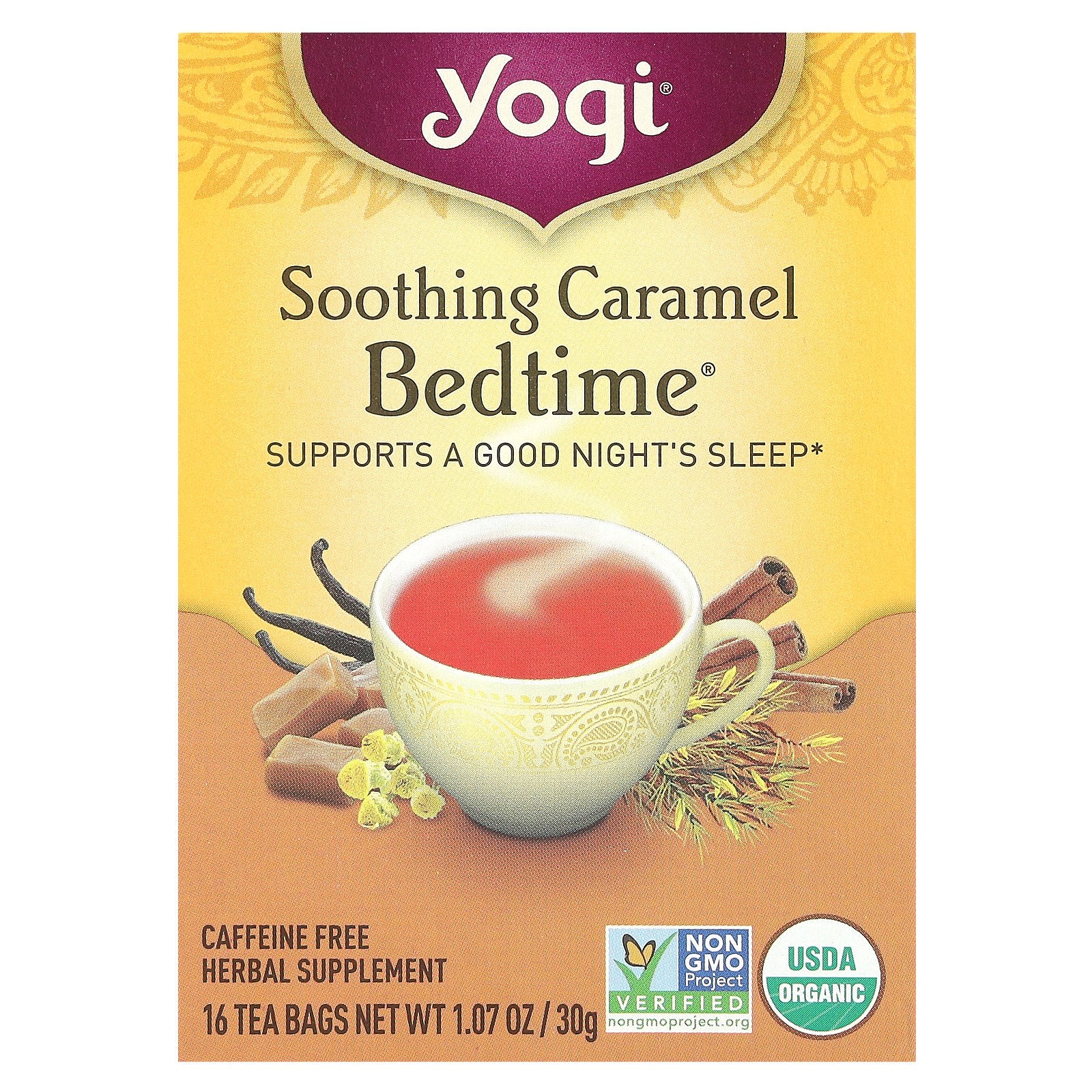 Yogi Tea, Bedtime, Soothing Caramel, Caffeine Free, 16 Tea Bags, 1.07 oz (30 g)