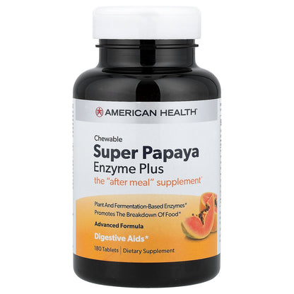 American Health, Super Papaya Enzyme Plus, Chewable, 180 Tablets