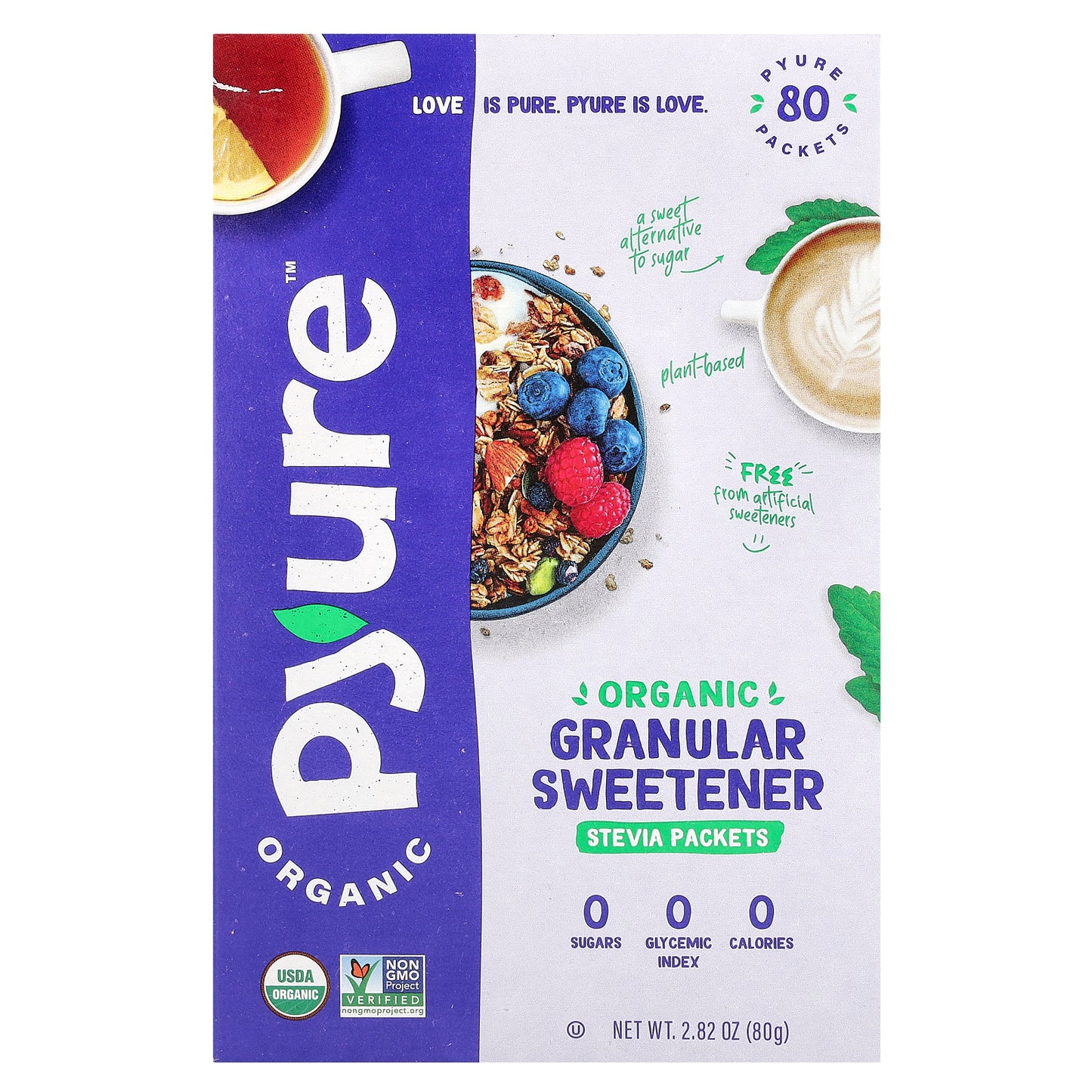 Pyure, Organic Granular Sweetener, Stevia, 80 Packets, 0.035 oz (1 g) Each