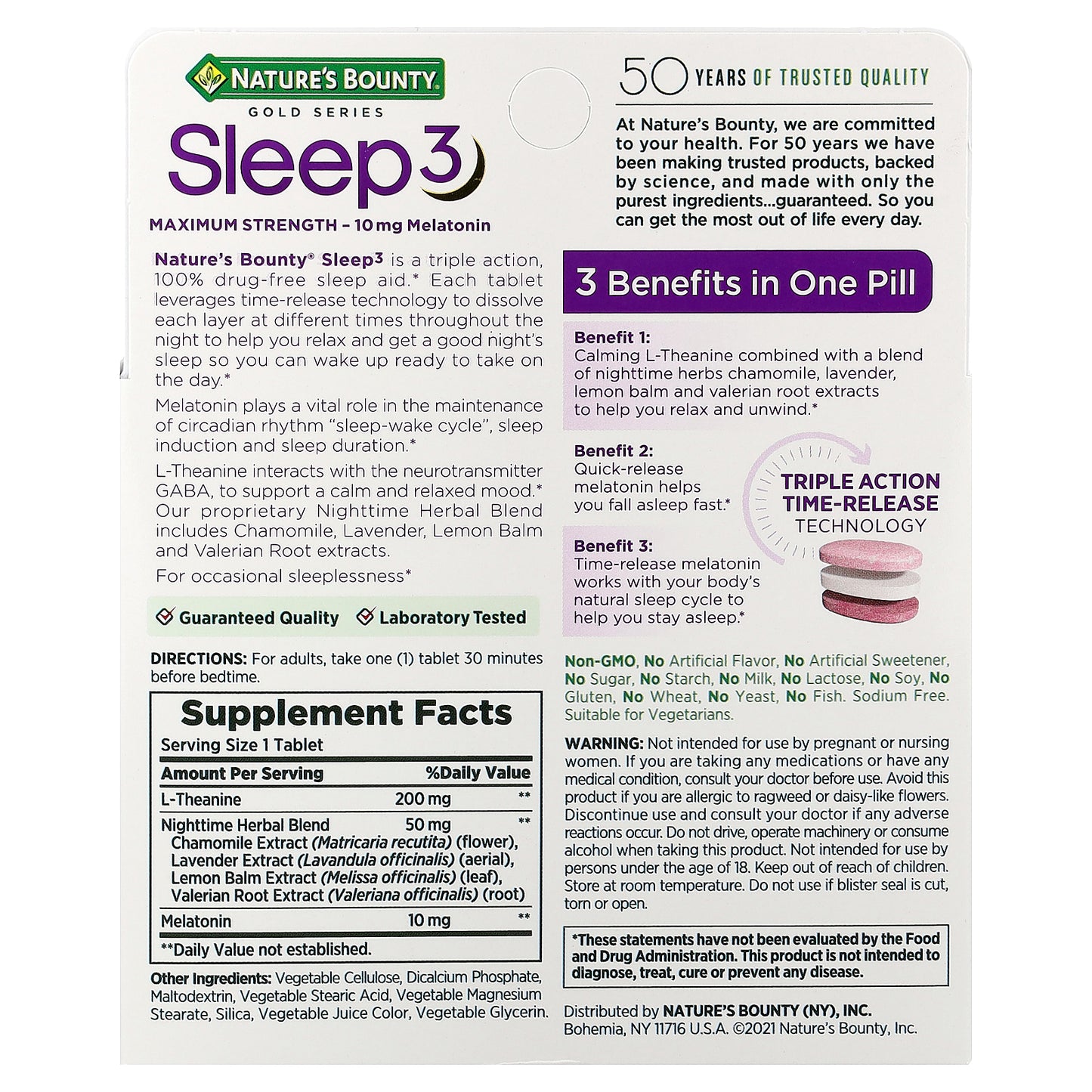 Nature's Bounty, Sleep 3, Maximum Strength, Drug-Free Sleep Aid, 60 Tri-Layered Tablets