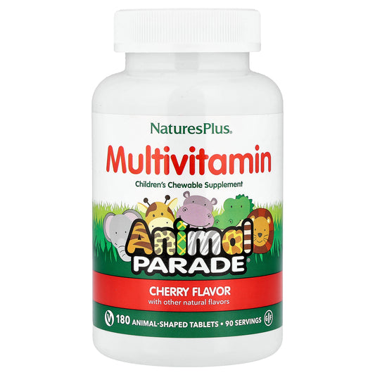 NaturesPlus, Animal Parade®, Children's Chewable Multivitamin Supplement, Cherry, 180 Animal-Shaped Tablets