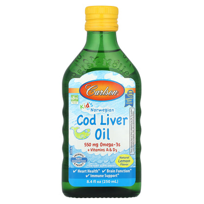 Carlson, Kid's, Norwegian Cod Liver Oil, Natural Lemon, 8.4 fl oz (250 ml)