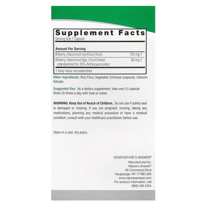 Nature's Answer, Bilberry, 205 mg, 90 Vegetarian Capsules