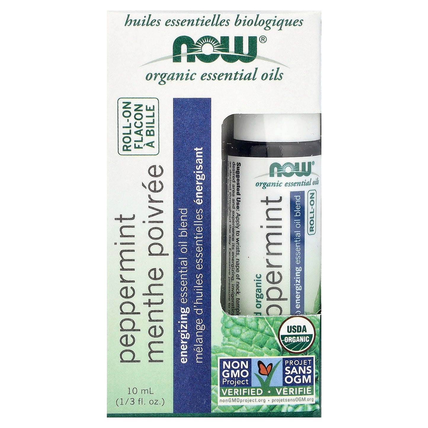 NOW Foods, Organic Essential Oils, Peppermint Roll-On, 1/3 fl oz (10 ml)