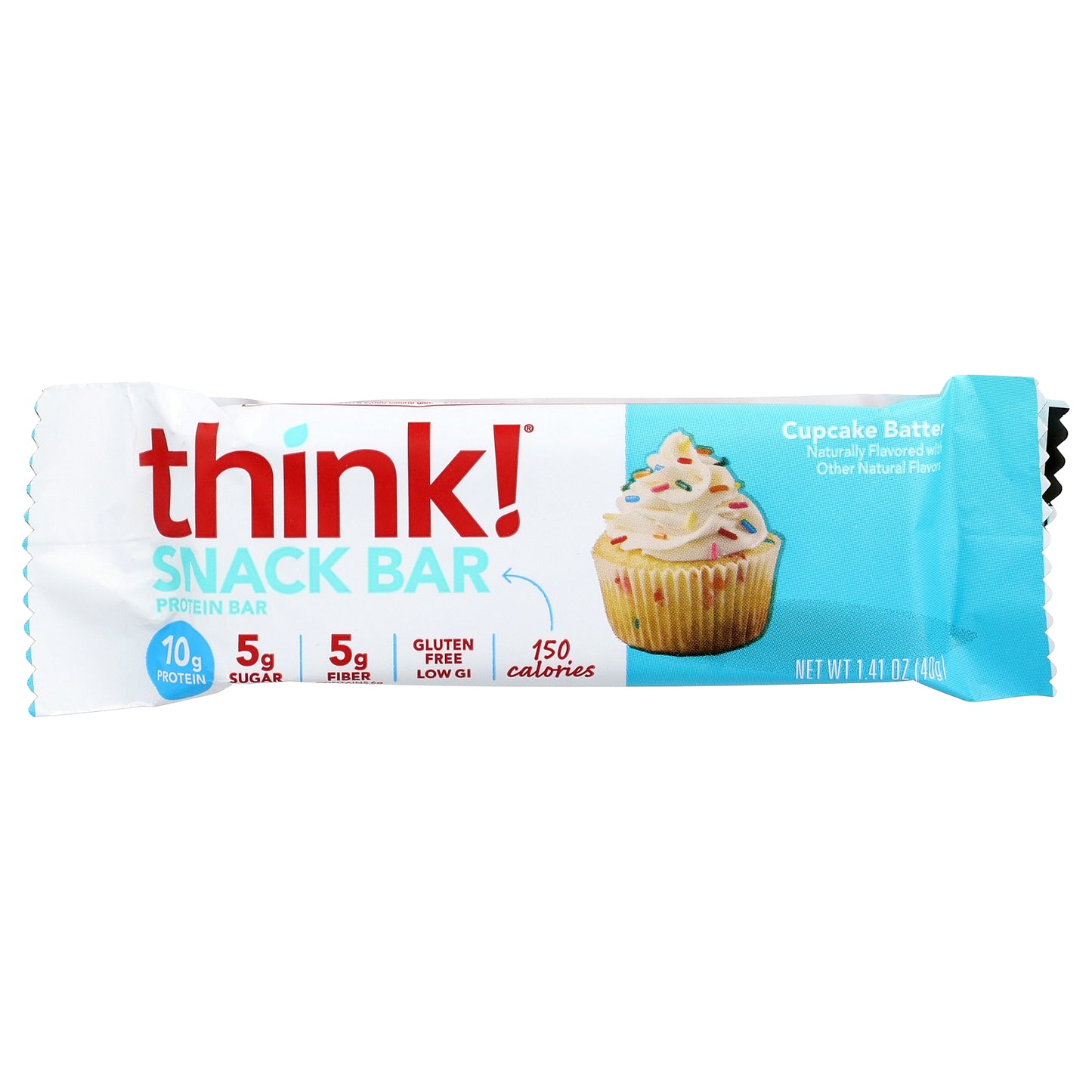 Think !, Snack Protein Bar, Cupcake Batter, 10 Bars, 1.41 oz (40 g) Each