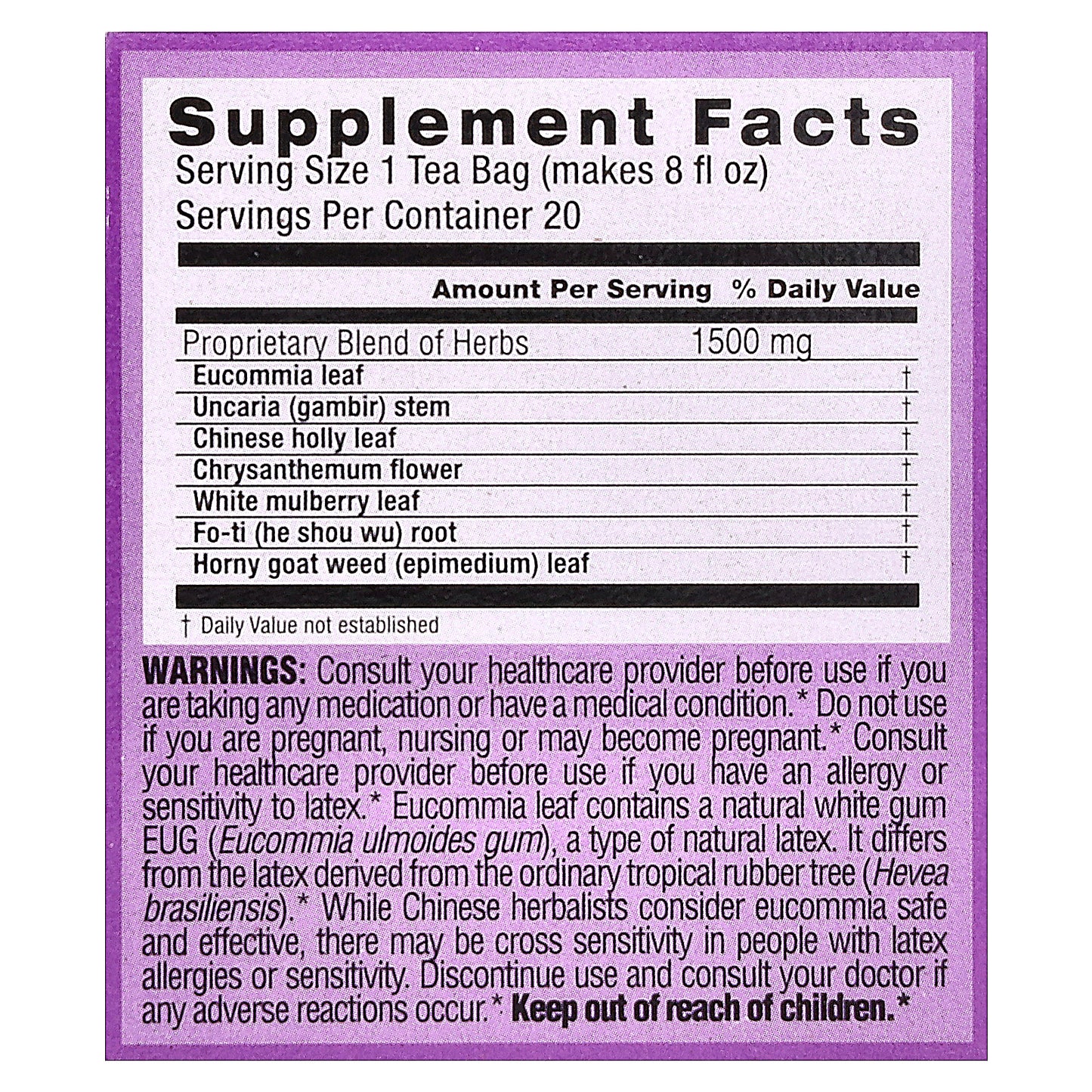 Triple Leaf Tea, Blood Pressure Herbal Tea, 20 Tea Bags, 1.06 oz (30 g)