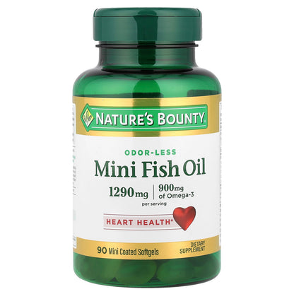 Nature's Bounty, Mini Fish Oil, Odor-Less, 90 Mini Coated Softgels (645 mg per Softgel)