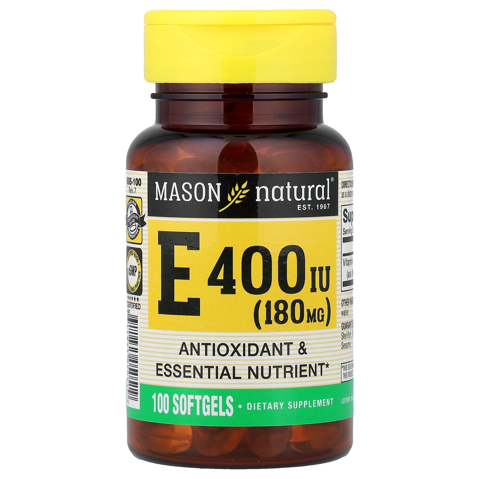 Mason Natural, Vitamin E, 180 mg (400 IU), 100 Softgels