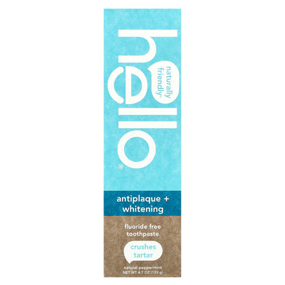 Hello, Antiplaque + Whitening Fluoride Free Toothpaste, Natural Peppermint, 4.7 oz (133 g)
