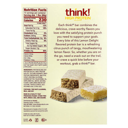 Think !, High Protein Bars, Lemon Delight, 10 Bars, 2.1 oz (60 g) Each