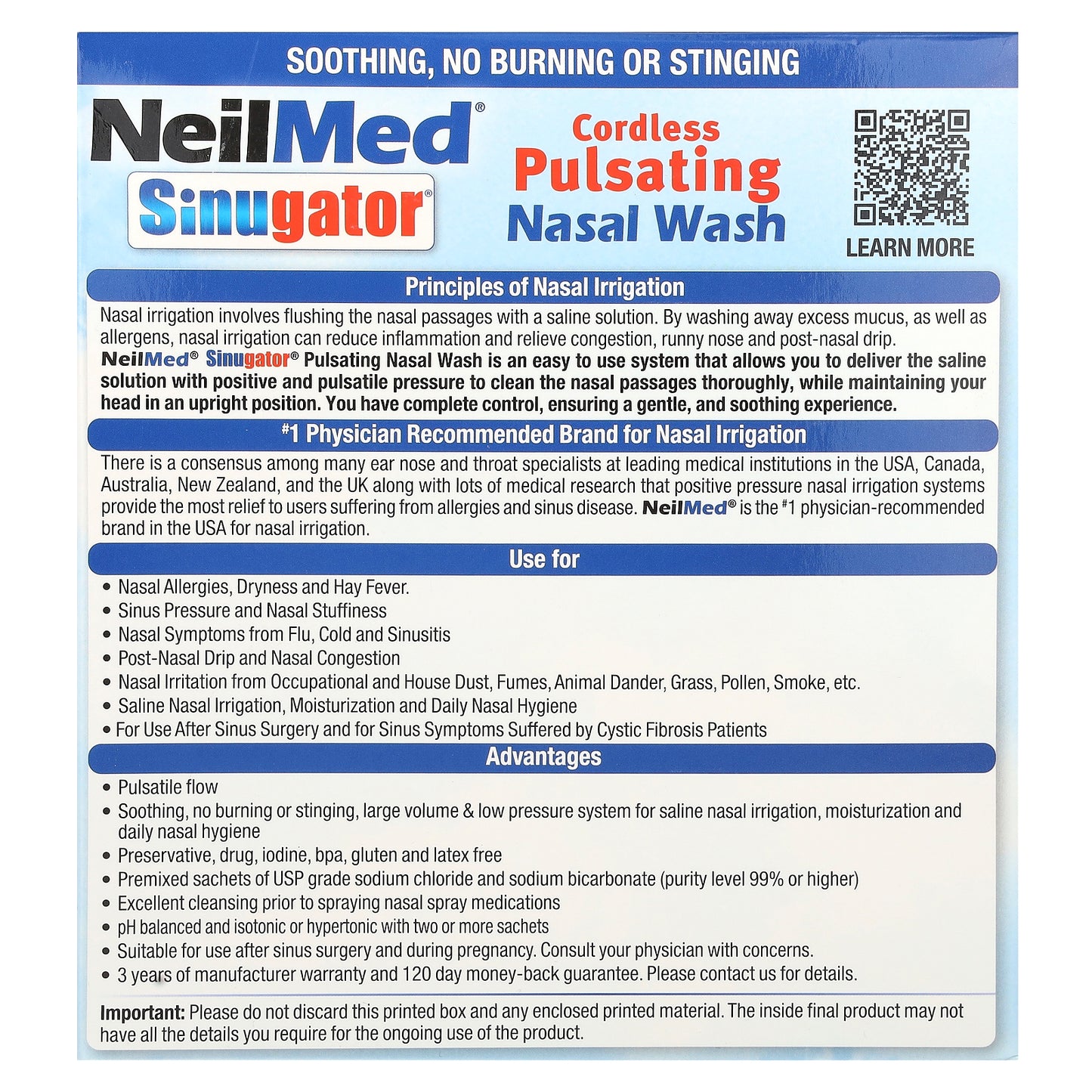 NeilMed, Sinugator, Cordless Pulsating Nasal Wash, 3 Piece Set