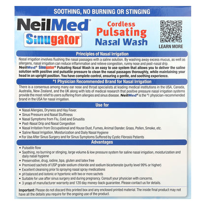 NeilMed, Sinugator, Cordless Pulsating Nasal Wash, 3 Piece Set