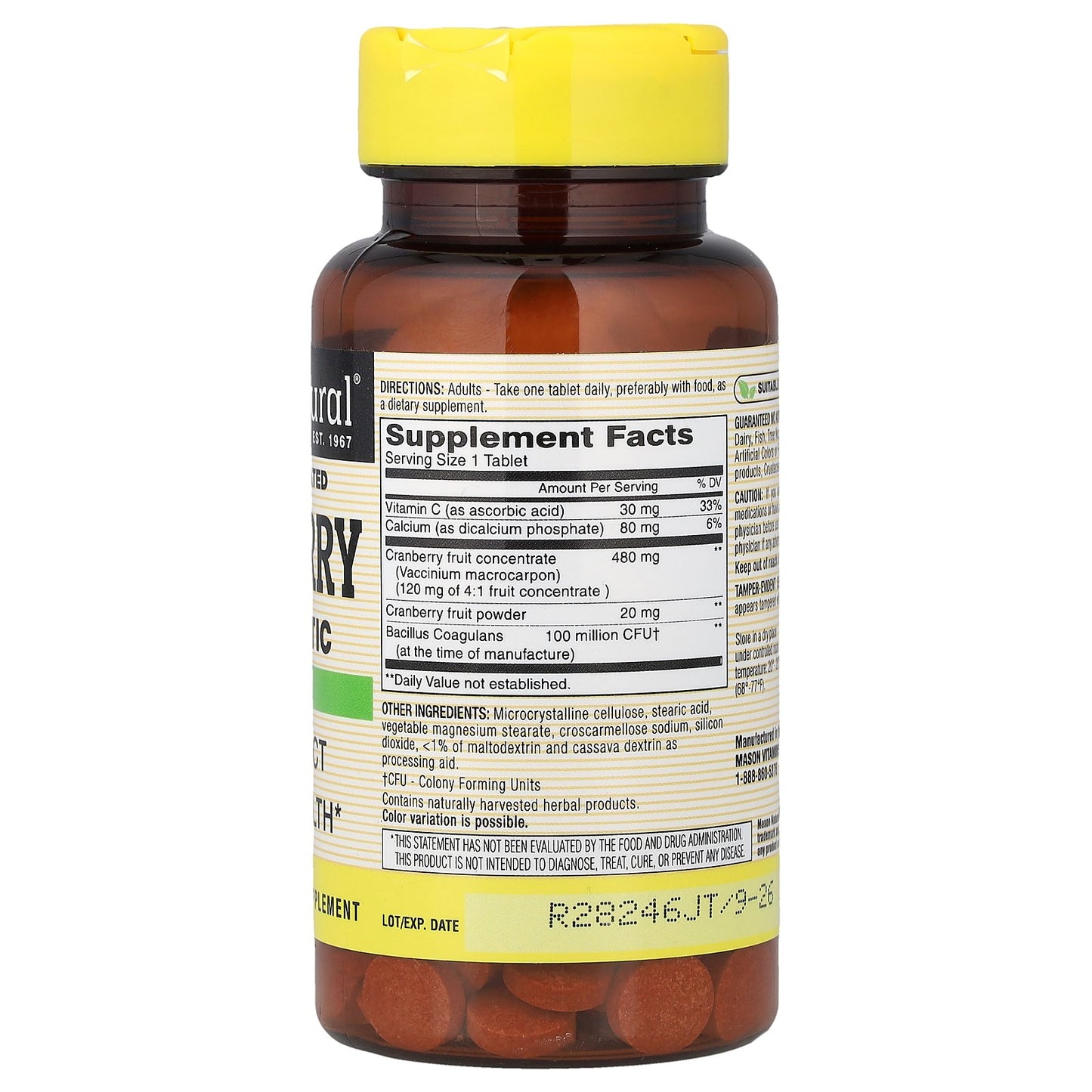 Mason Natural, Highly Concentrated Cranberry with Probiotic, 60 Tablets