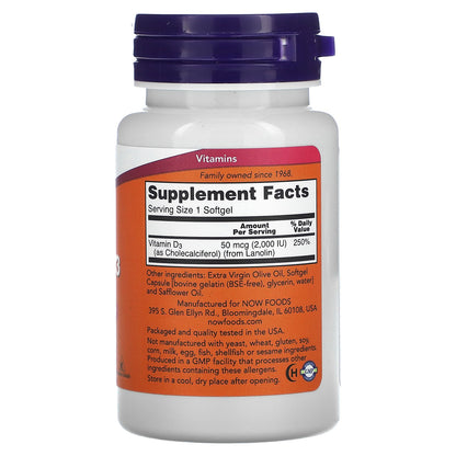 NOW Foods, Vitamin D-3, High Potency, 2,000 IU, 120 Softgels