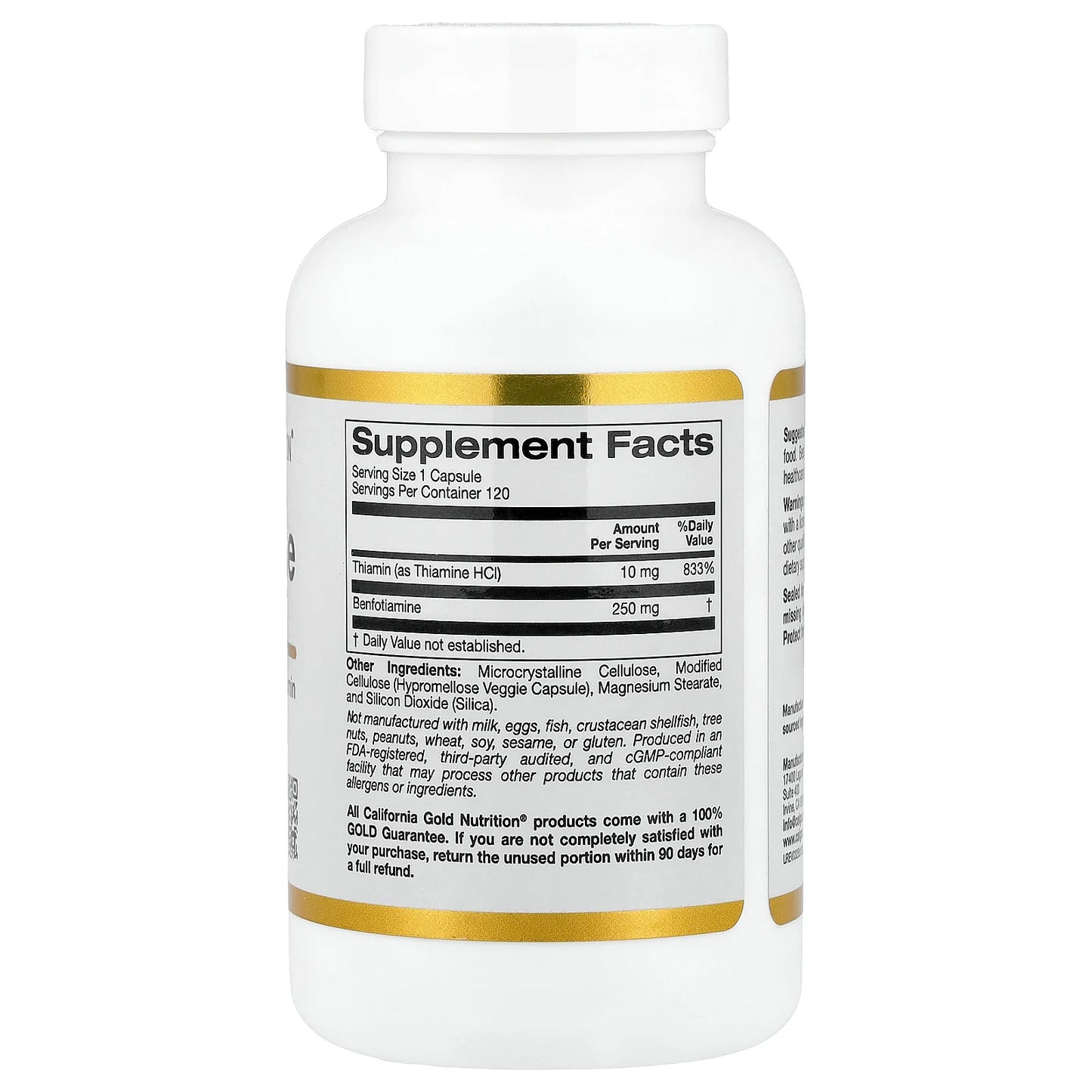 California Gold Nutrition, Benfotiamine with Thiamine, 250 mg, 120 Veggie Capsules