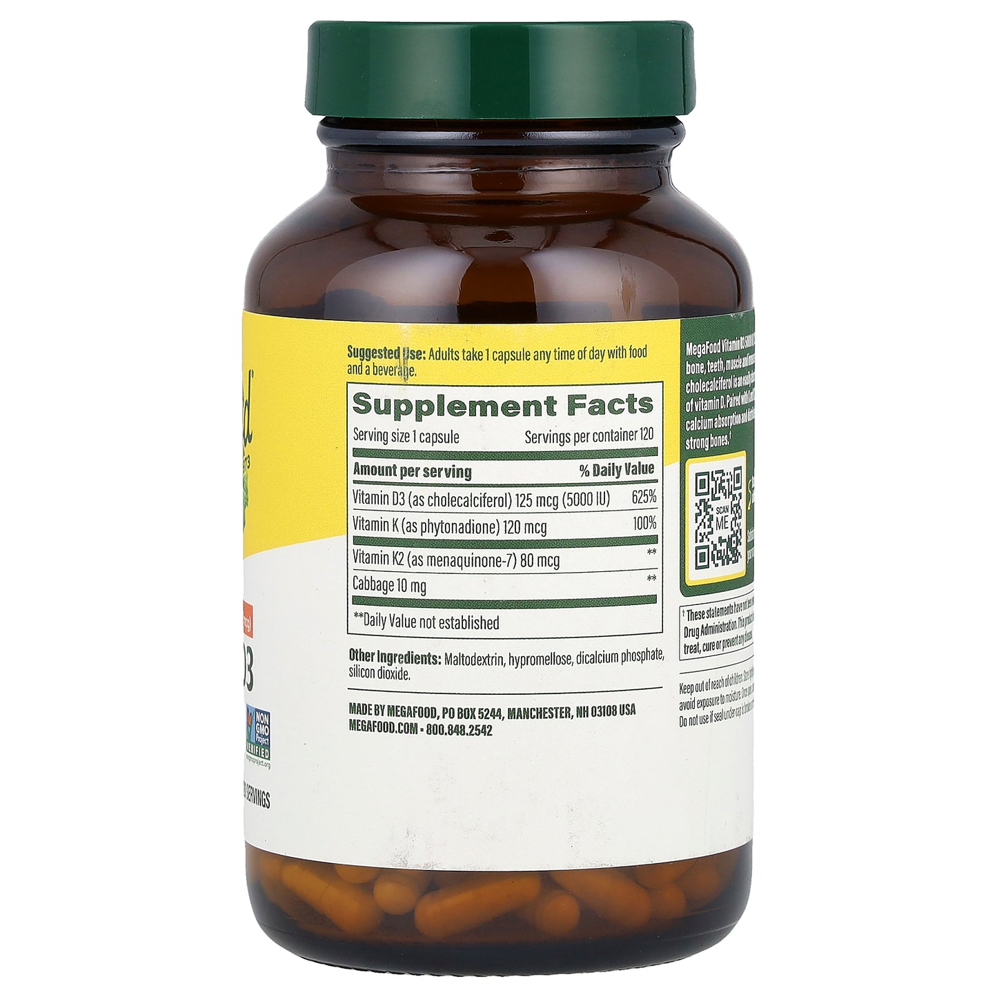 MegaFood, Vitamin D3 With K & K2, 120 Mini Capsules