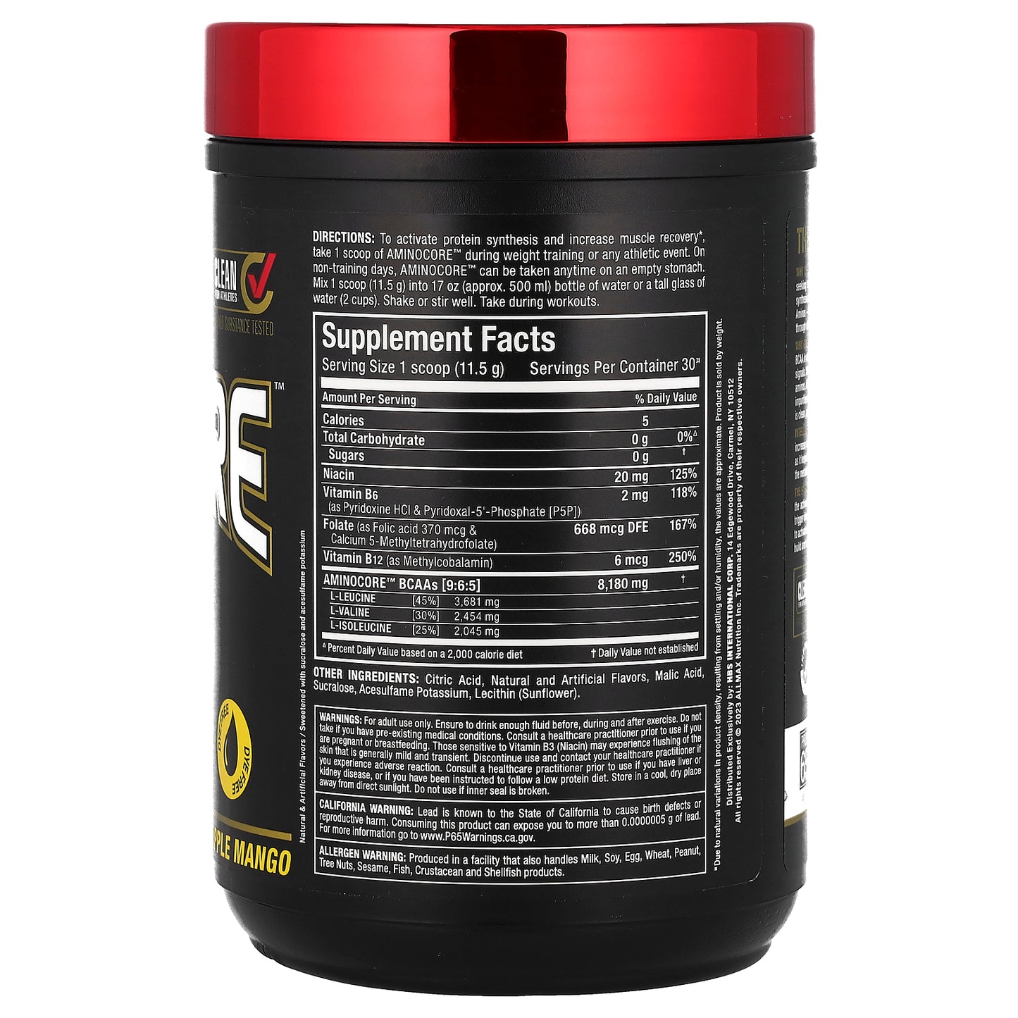 ALLMAX, AMINOCORE™ BCAA, Pineapple Mango, 0.76 lbs (345 g)