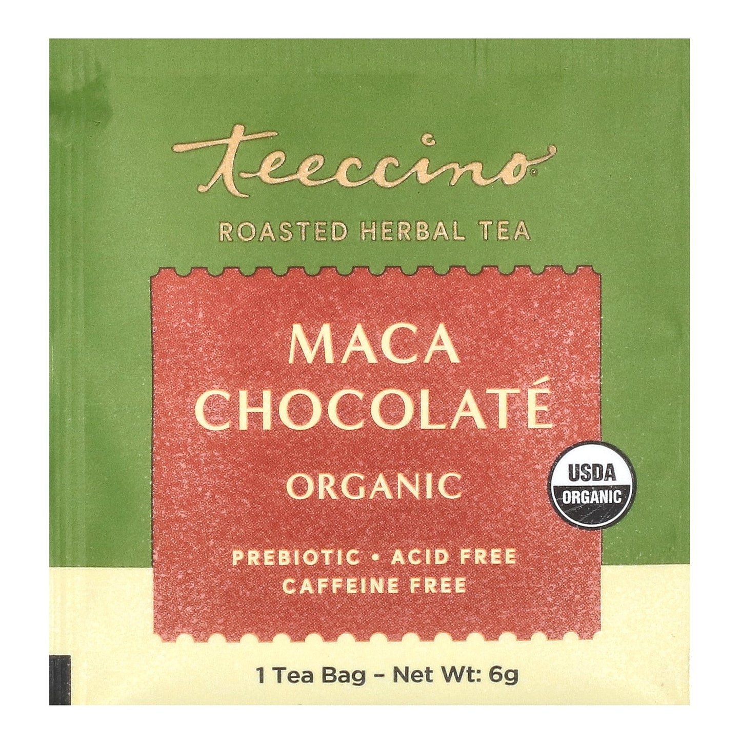 Teeccino, Organic Roasted Herbal Tea, Maca Chocolate, Caffeine Free, 10 Tea Bags, 2.12 oz (60 g)