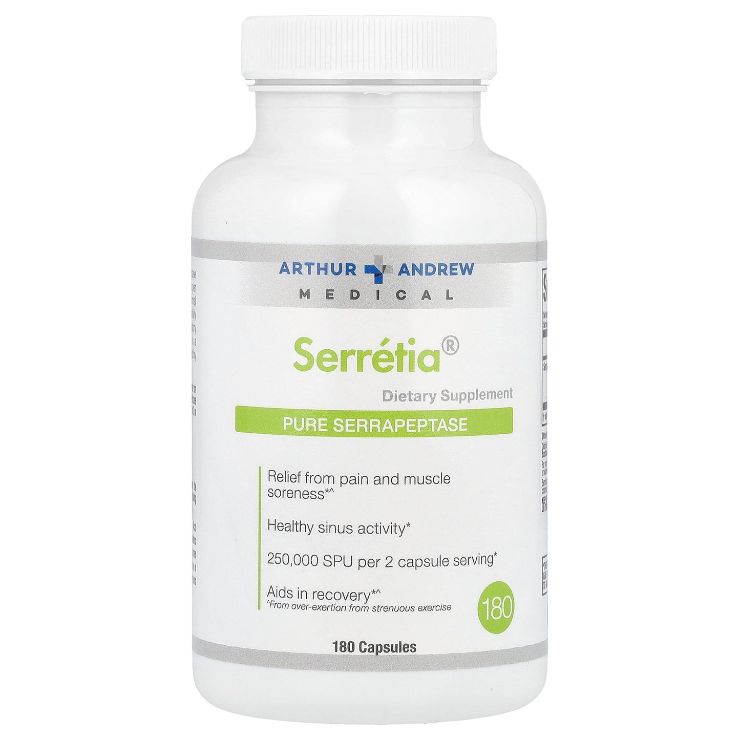 Arthur Andrew Medical, Serretia®, Pure Serrapeptase, 180 Capsules (125,000 SPU per Capsule)
