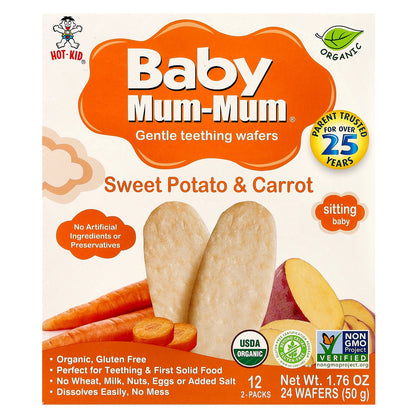 Hot Kid, Baby Mum-Mum®, Gentle Teething Wafers, Sweet Potato & Carrot, 12 Packs, 2 Wafers Each
