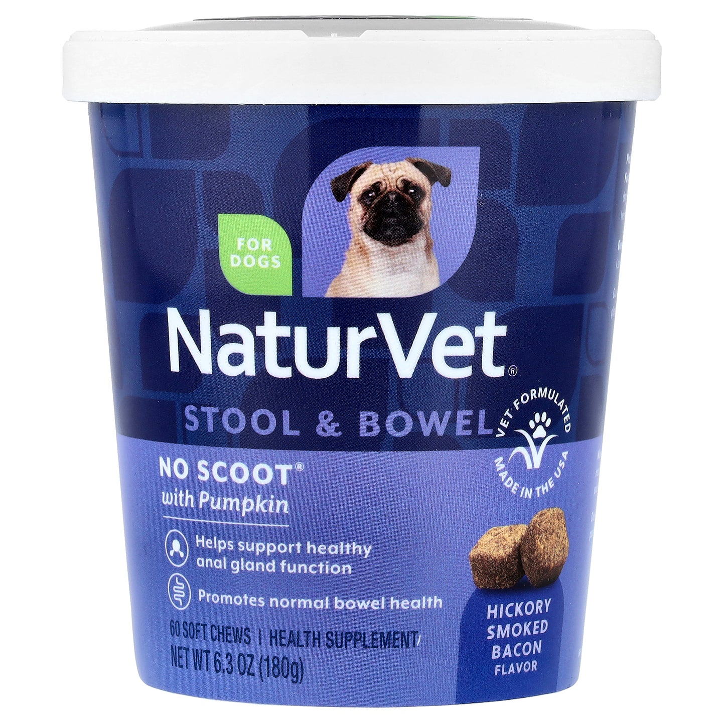 NaturVet, No Scoot® With Pumpkin, For Dogs, Hickory Smoked Bacon, 60 Soft Chews, 6.3 oz (180 g)