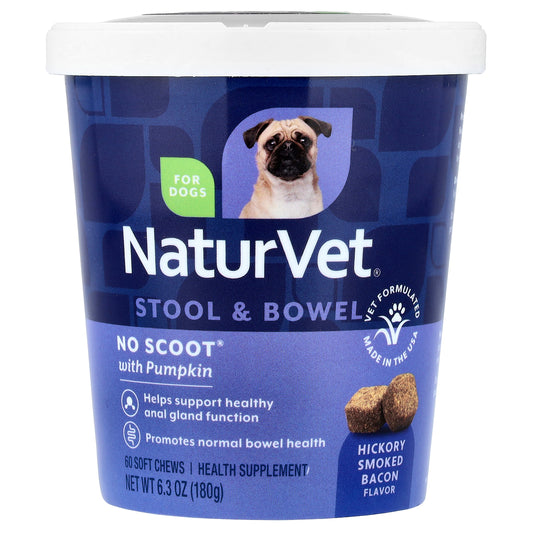 NaturVet, No Scoot® With Pumpkin, For Dogs, Hickory Smoked Bacon, 60 Soft Chews, 6.3 oz (180 g)
