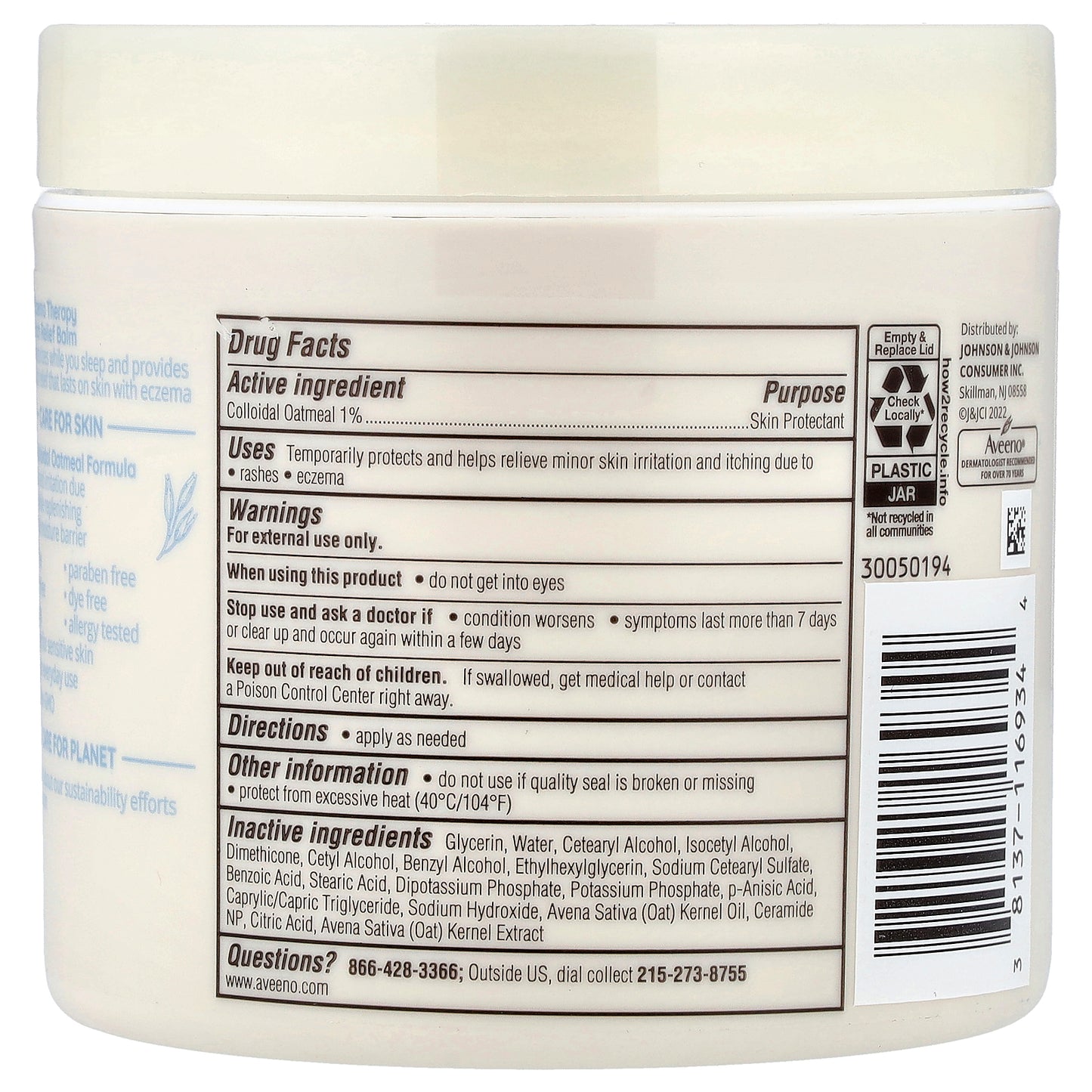 Aveeno, Eczema Therapy Nighttime Itch Relief Balm, Fragrance Free, 11 oz (312 g)