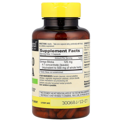 Mason Natural, Whole Herb Ginkgo Biloba, 180 Capsules (125 mg per Capsule)