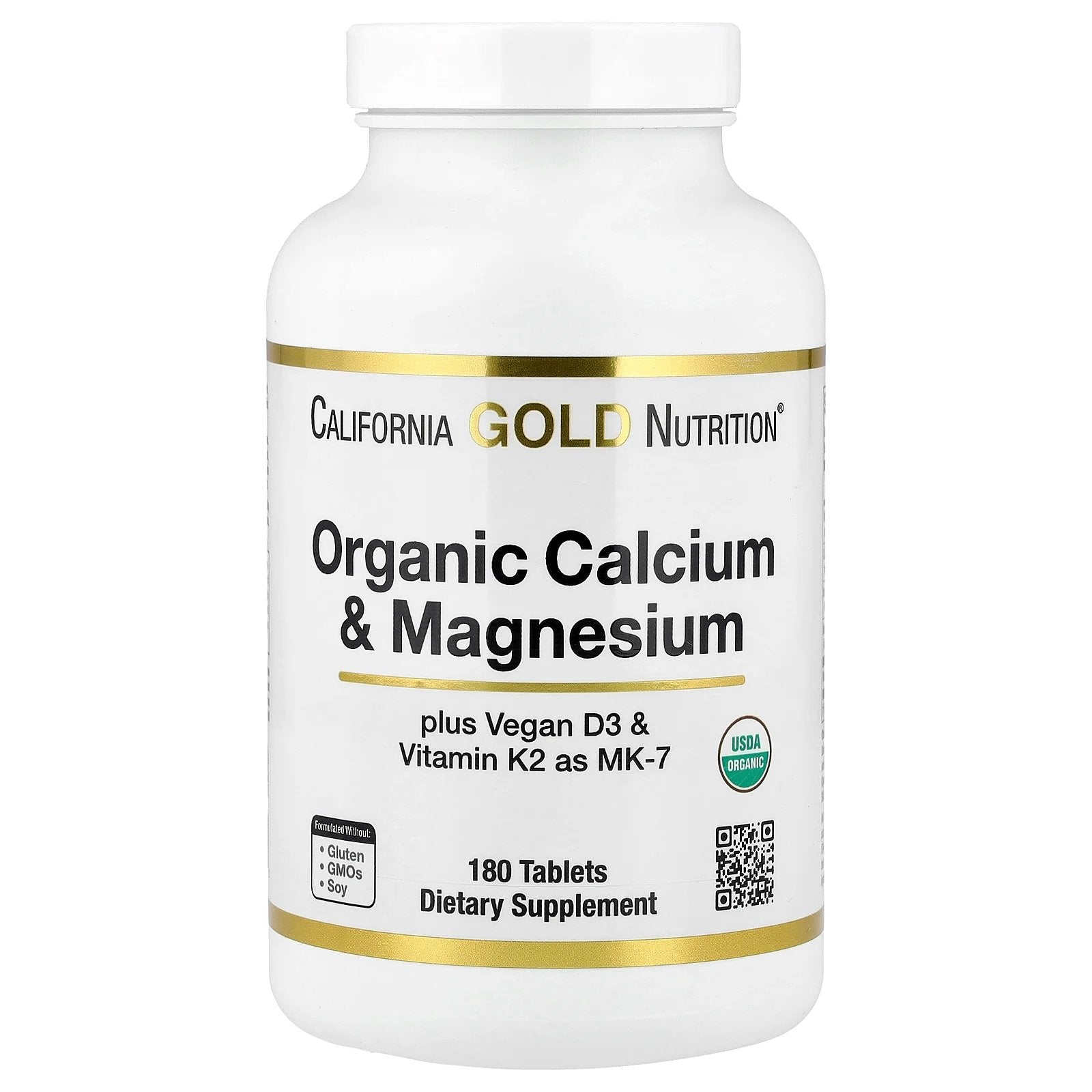 California Gold Nutrition, Organic Calcium & Magnesium Plus D3 & K2, 180 Tablets