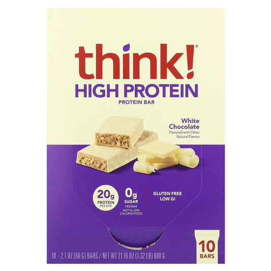Think !, High Protein Bars, White Chocolate, 10 Bars, 2.1 oz (60 g) Each