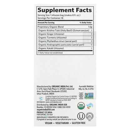 Organic India, Tulsi Cleanse Tea, Caffeine-Free, 18 Infusion Bags, 1.02 oz (28.8 g)