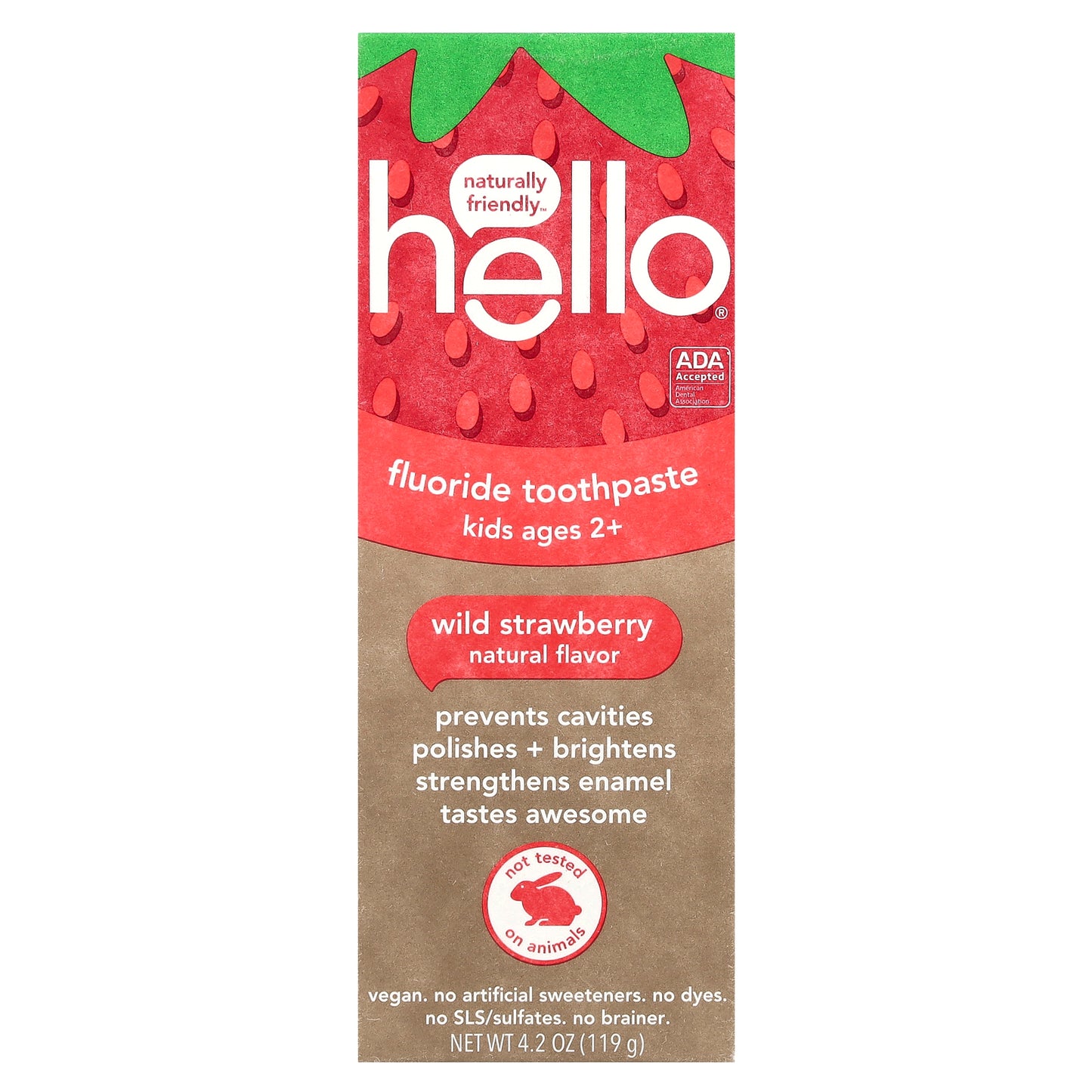Hello, Kids, Fluoride Toothpaste, Ages 2+, Wild Strawberry, 4.2 oz (119 g)