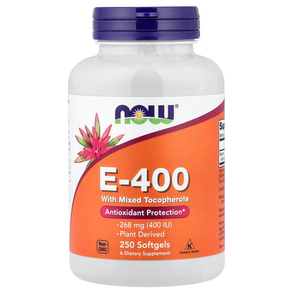 NOW Foods, E-400 with Mixed Tocopherols, 268 mg (400 IU), 250 Softgels