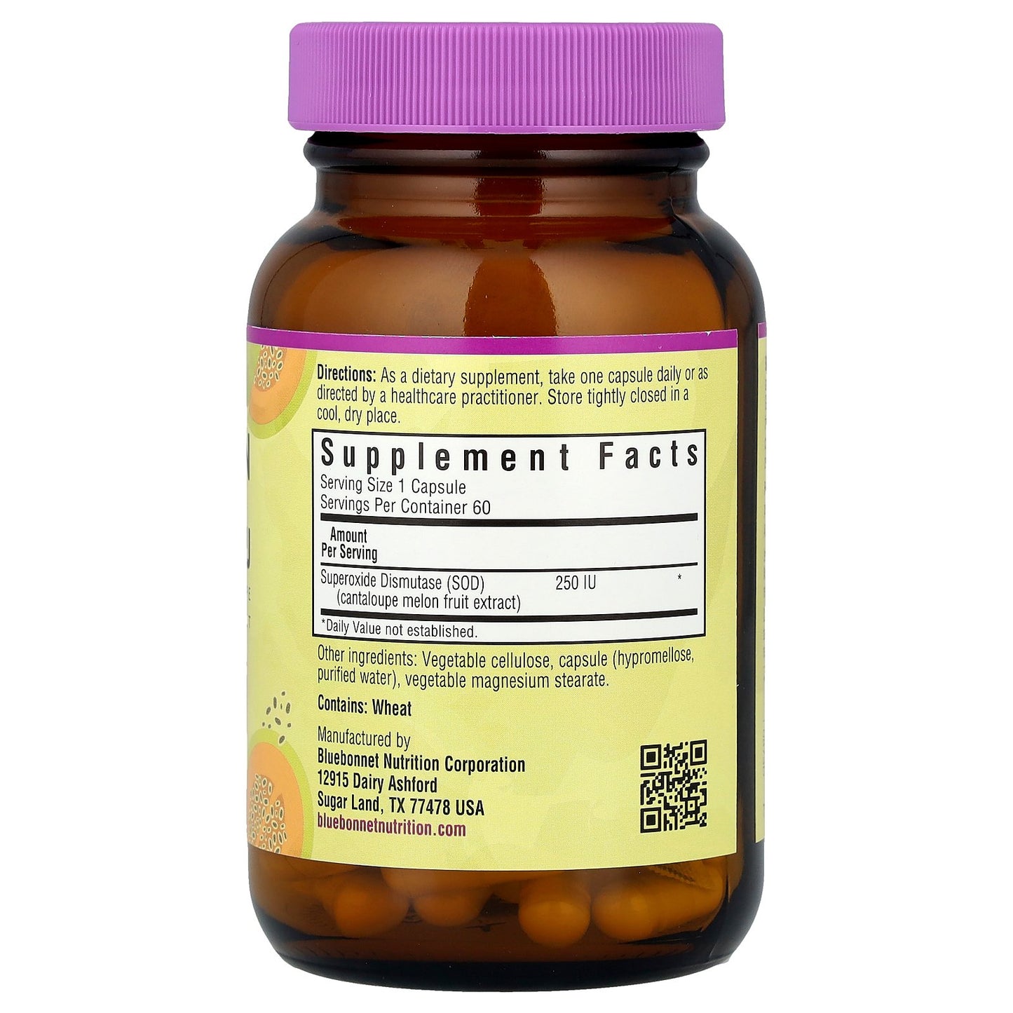 Bluebonnet Nutrition, Vegetarian SOD, Cantaloupe Fruit Extract, 250 IU, 60 Vegetable Capsules