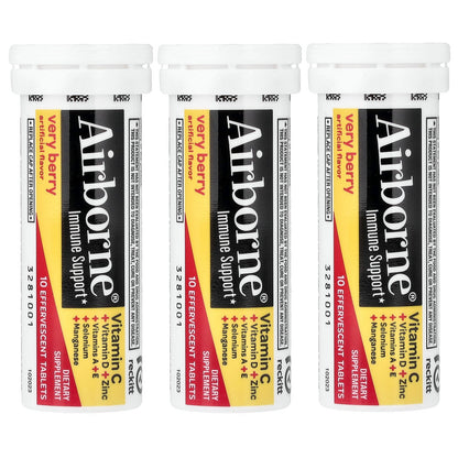AirBorne, Immune Support Supplement, Very Berry, 3 Tubes, 10 Effervescent Tablets Each