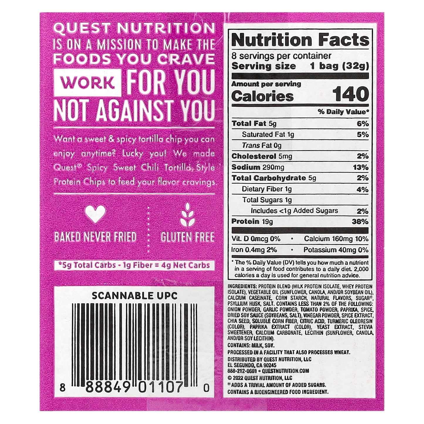 Quest Nutrition, Tortilla Style Protein Chips, Spicy Sweet Chili, 8 Bags, 1.1 oz (32 g) Each