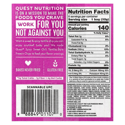 Quest Nutrition, Tortilla Style Protein Chips, Spicy Sweet Chili, 8 Bags, 1.1 oz (32 g) Each