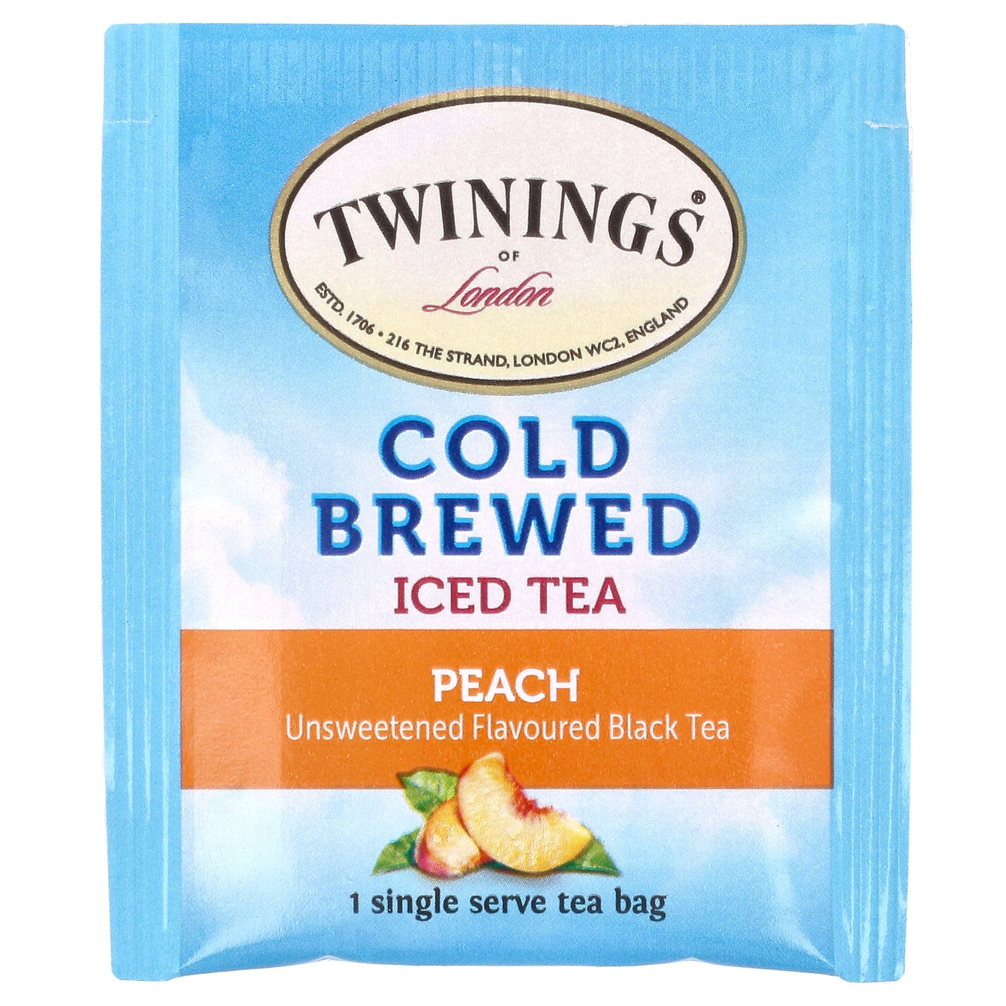 Twinings, Cold Brewed Iced Tea, Black Tea, Unsweetened, Peach, 20 Single Serve Tea Bags, 1.41 oz (40 g)