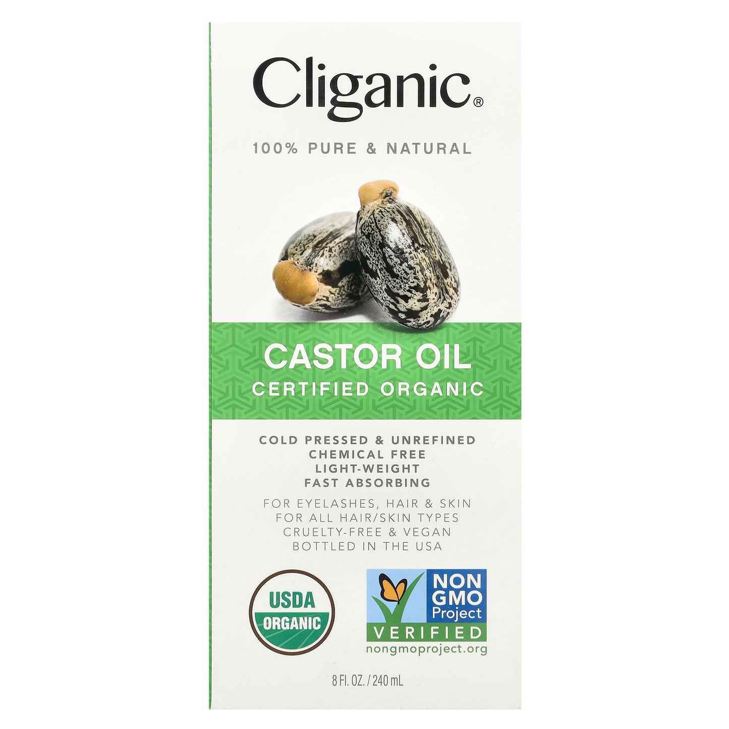 Cliganic, 100% Pure & Natural, Organic Castor Oil, 8 fl oz (240 ml)