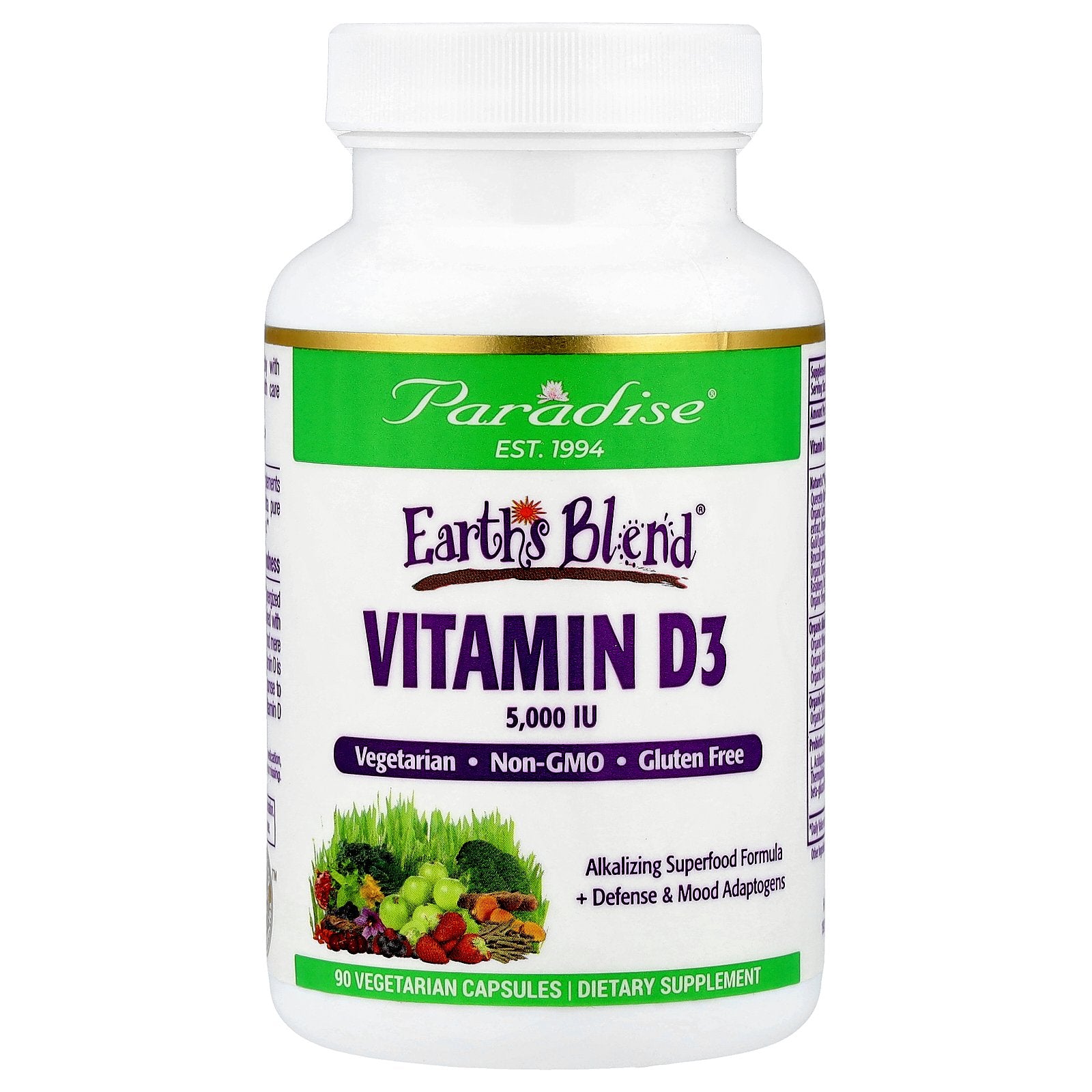 Paradise Herbs, Earth's Blend®, Vitamin D3, 90 Vegetarian Capsules
