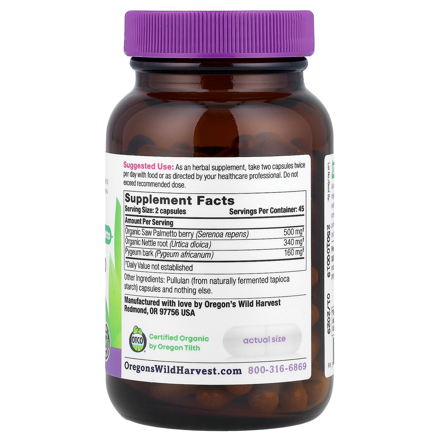 Oregon's Wild Harvest, Saw Palmetto Pygeum, 90 Vegan Capsules