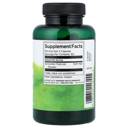 Swanson, Activated Charcoal, 260 mg, 120 Capsules