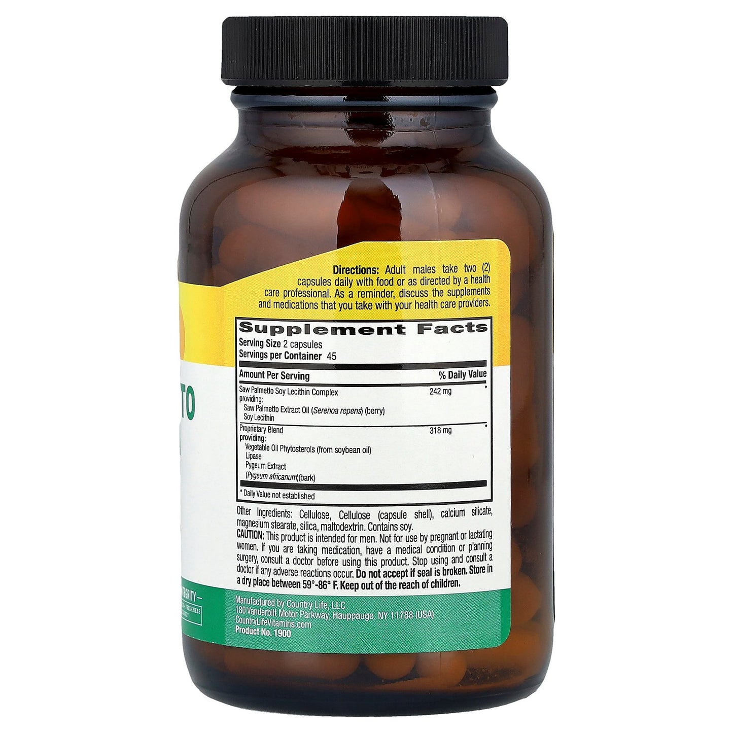 Country Life, Saw Palmetto & Pygeum Extract, 90 Vegan Capsules