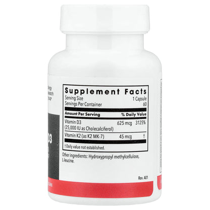Metabolic Maintenance, Vitamin D3 with Vitamin K2 MK-7, 60 Vegetarian Capsules